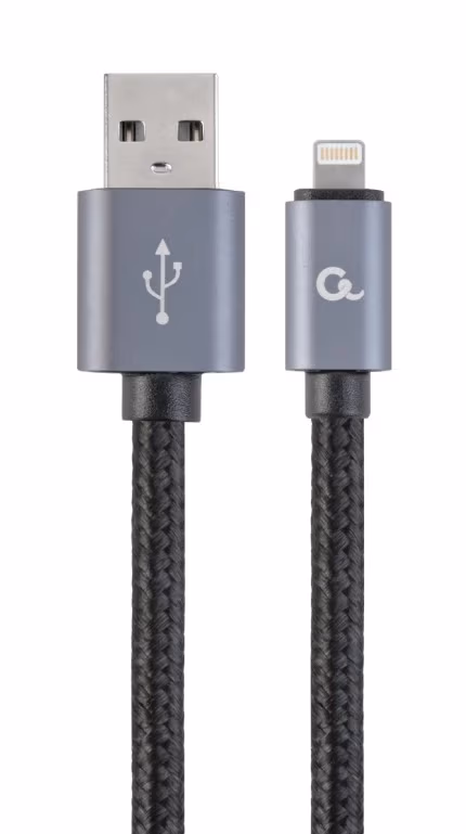 Cable 8-pin (Lightning) Cotton braided - 1.8m - Cablexpert CCB-mUSB2B-AMLM-6, Black, Professional series, USB 2.0 A-plug to 8-pin, blister