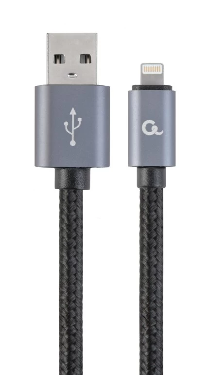 Cable 8-pin (Lightning) Cotton braided - 1.8m - Cablexpert CCB-mUSB2B-AMLM-6, Black, Professional series, USB 2.0 A-plug to 8-pin, blister