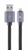 Cable 8-pin (Lightning) Cotton braided - 1.8m - Cablexpert CCB-mUSB2B-AMLM-6, Black, Professional series, USB 2.0 A-plug to 8-pin, blister