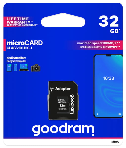 32GB microSD Class10 U1 UHS-I + SD adapter  Goodram M1AA, 600x, Up to: 90MB/s photo 2