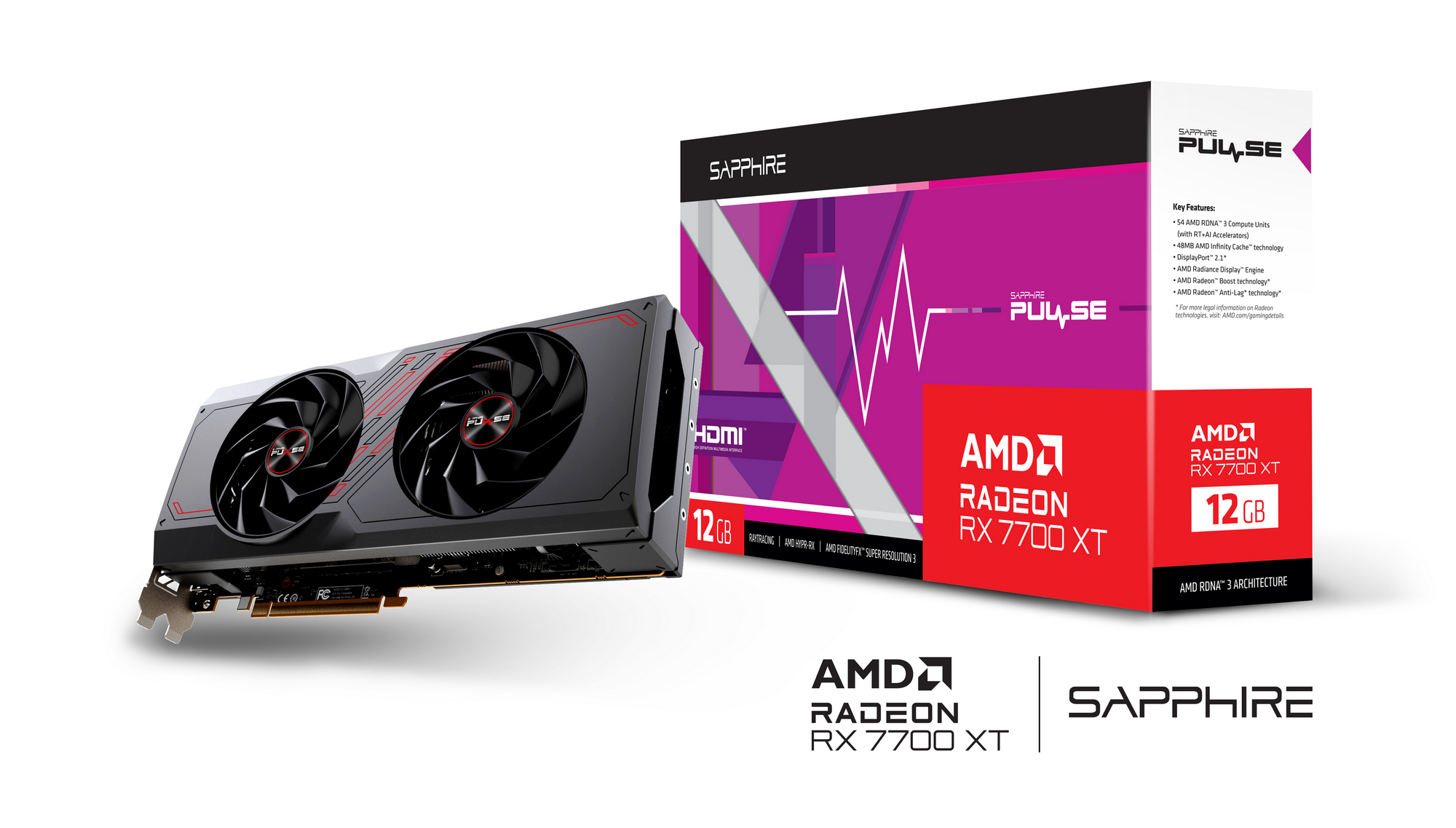 Placa video Sapphire PULSE Radeon RX 7700 XT / 12GB / GDDR6 / 192bit photo 1