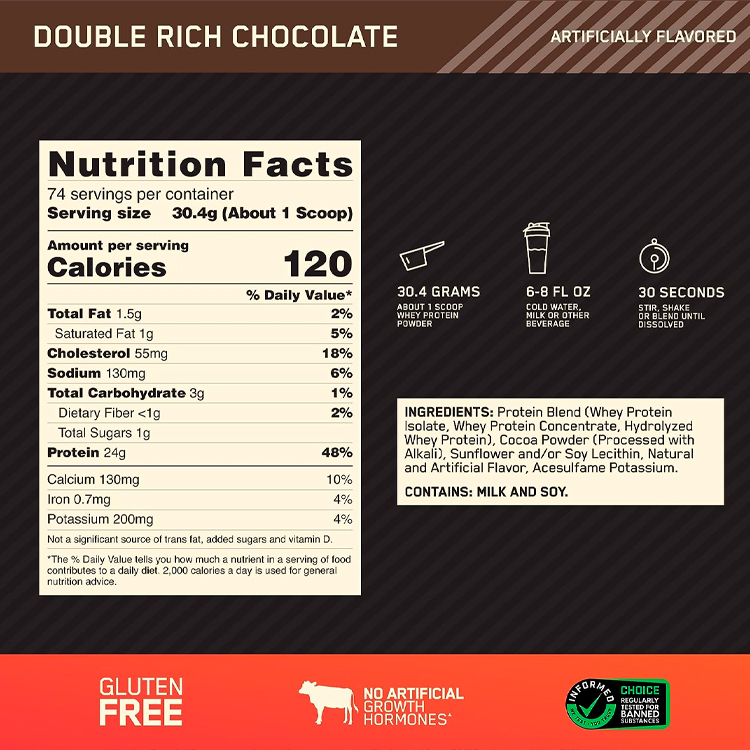 Протеины Optimum Nutrition ON 100% WHEY GOLD DBL RICH CHOCOLATE 5LB/2.27 кг photo 2