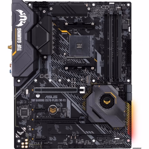 ASUS TUF GAMING X570-PLUS, Socket AM4, 14 Phases, AMD X570, Dual 4xDDR4-4400, APU AMD graphics, HDMI, DP, 2xPCIeX16 4.0, 8xSATA3, 3xPCIeX1, RAID, 2xM.2 X4slot, L8200A 8Ch HDA+Optical,GbE LAN, 2xUSB3.2 Gen 2+1xTypeC, 6xUSB3.2, Aura Sync RGB, ATX 