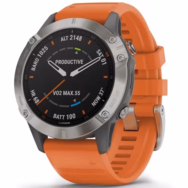 Garmin fenix 6 Pro Sapphire Titanium with ember orange band 
