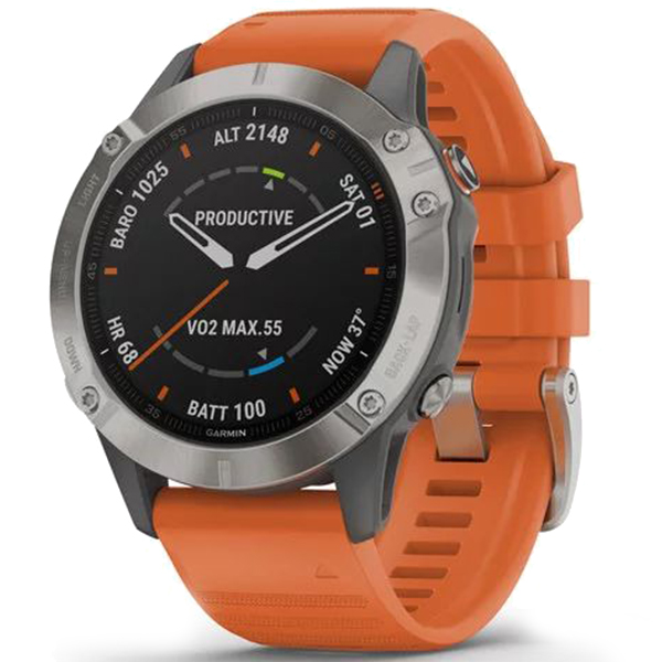 Garmin fenix 6 Pro Sapphire Titanium with ember orange band photo 1