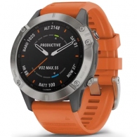 Garmin fenix 6 Pro Sapphire Titanium with ember orange band thumbnav 1