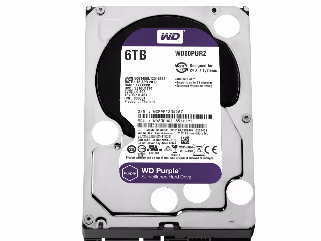3.5" HDD 6.0TB Western Digital WD60PURZ Caviar® Purple™, CMR Drive, IntelliPower, 64MB, SATAIII, FR 