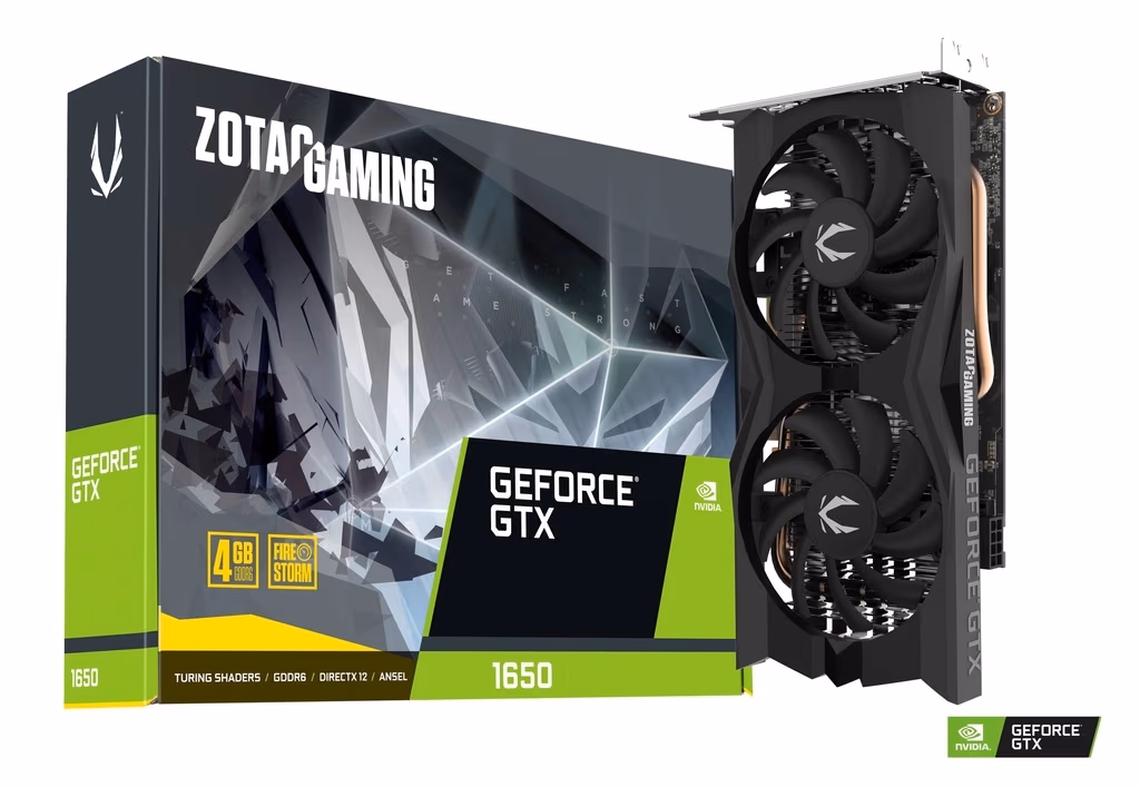 ZOTAC GeForce GTX 1650 D6 4GB GDDR6, 128bit, 1590/12000Mhz, Dual Fansink, 2*90mm Twin Fan, HDCP, 1xHDMI, 3xDisplayPort, Compact Design, FireStorm, Turing Encoder, Wide Aluminium Array, 1x 8pin, Light Pack