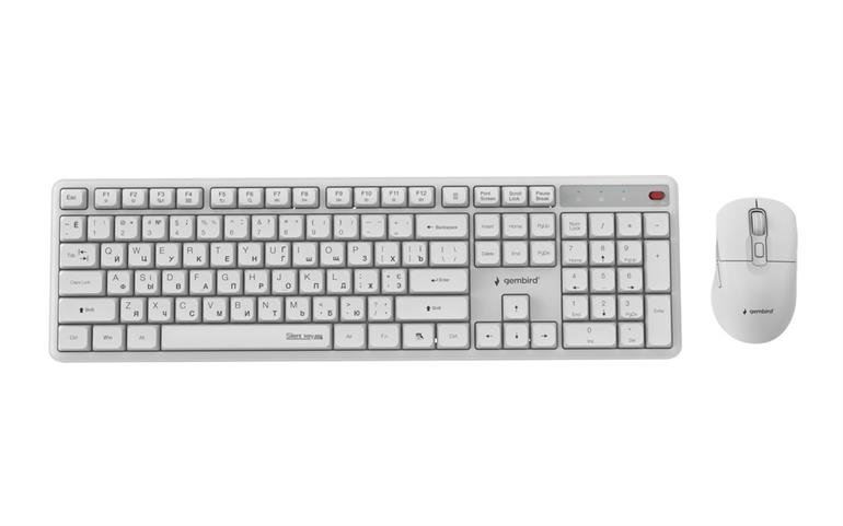 Беспроводная клавиатура и мышь Gembird KBS-WMS-01-W-CYRL, White photo 1