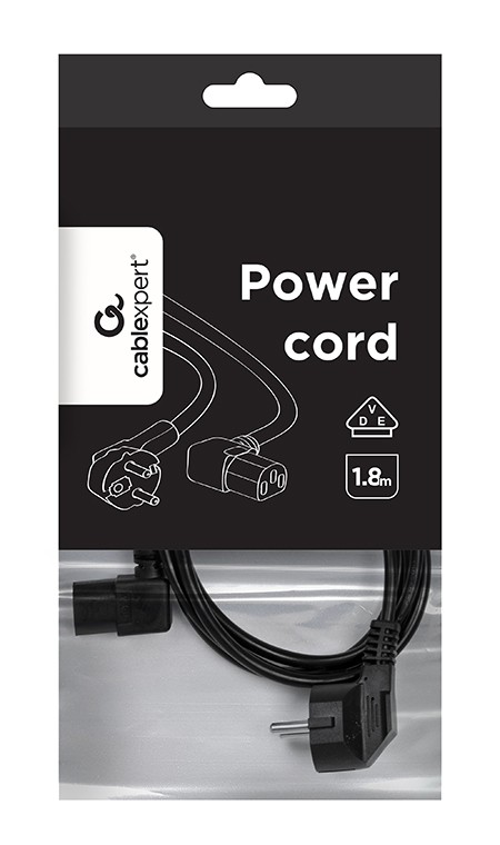 Power cord PC-186A-VDE,  1.8 m, Schuko input and right angled C13 output, with VDE approval, Black photo 4