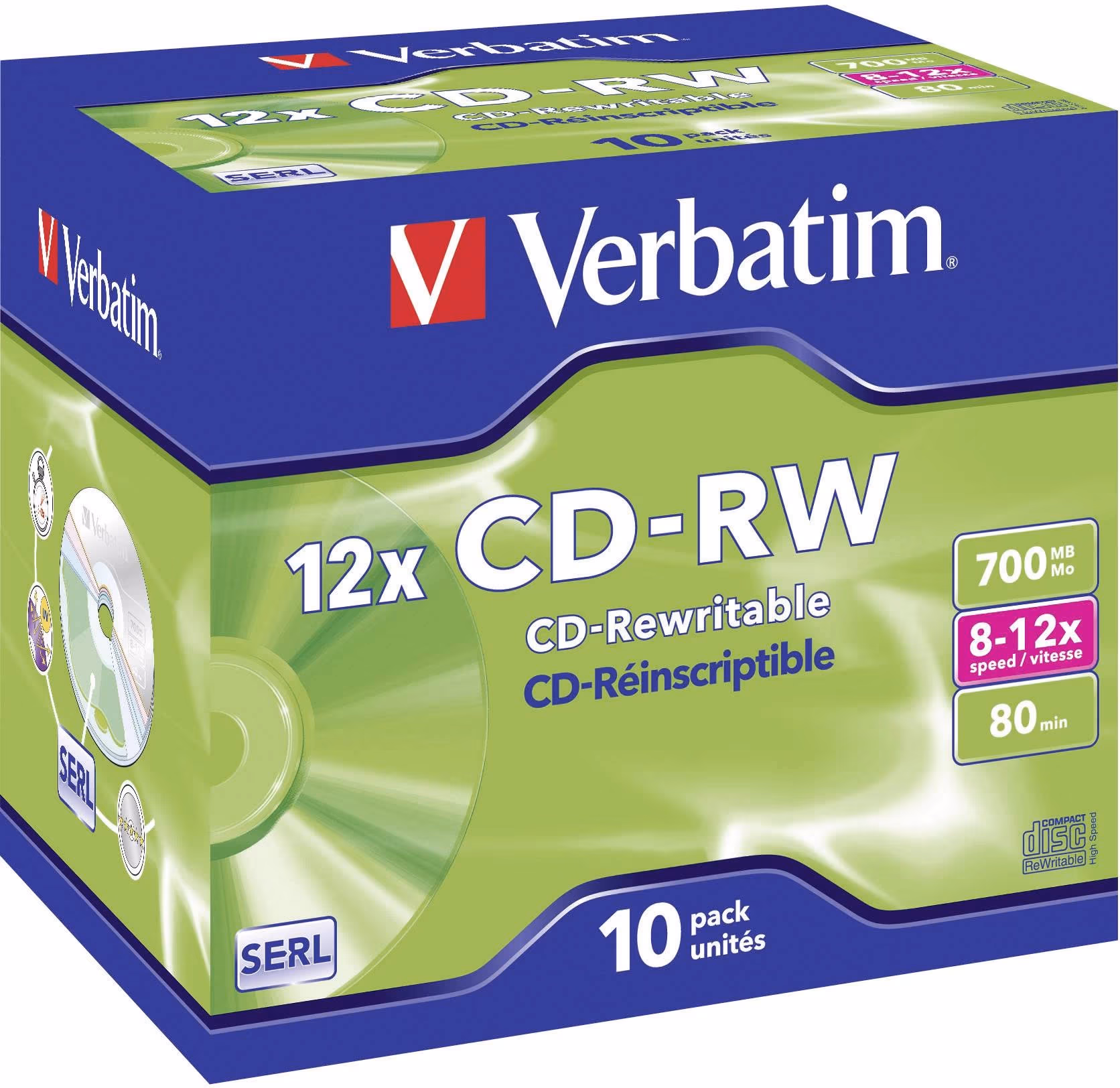 Verbatim DataLifePlus CD-RW SERL 700MB 12X SCRATCH RESISTANT SURFACE  - Jewel Case 10pcs.