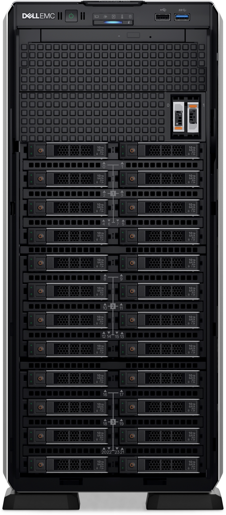 Dell PowerEdge T550 Tower, 1xIntel Xeon Silver 4314 (2.4GHz, 24M, 16C/32T), 2x16GB RDIMM 3200MT/s, 960GB SATA SSD RI, 2x1.2TB HDD SAS ISE 12Gbps 10K (Chassis 16x2.5” SAS/SATA HDD), PERC H355, iDRAC9 Basic, Broadcom 57416 2x10GbE Ports, Intel i350 Quad Por photo 2