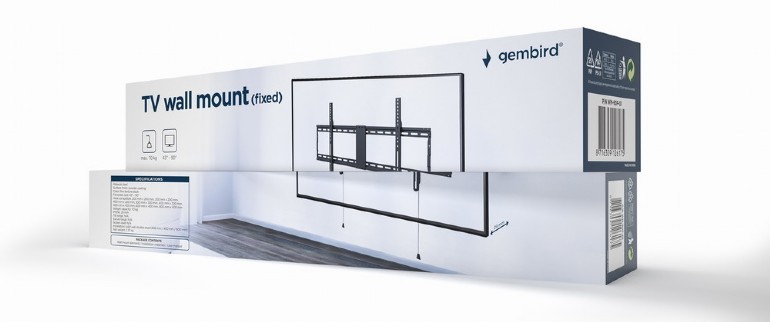 TV-Wall Mount for 43 -90”- Gembird ”WM-90F-01”, Fixed, max. 70 kg, Distance TV to Wall: 29 mm, max. VESA 800 x 400, Black photo 3