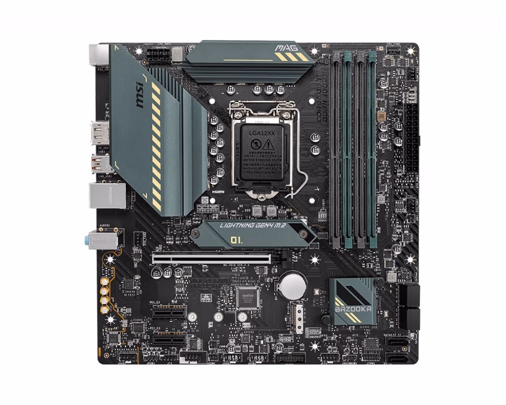 MSI MAG B560M BAZOOKA, Socket 1200, Intel® B560 (11/10th Gen CPU), Dual 4xDDR4-5066, CPU Intel graphics, HDMI, DP, 1xPCIe X16 4.0, 6xSATA3, 2xM.2 4.0, 2xPCIeX1, ALC897 HDA, 1x2.5GbE LAN, 2xUSB3.2 Gen2, 4xUSB3.2, RGB Led, mATX 