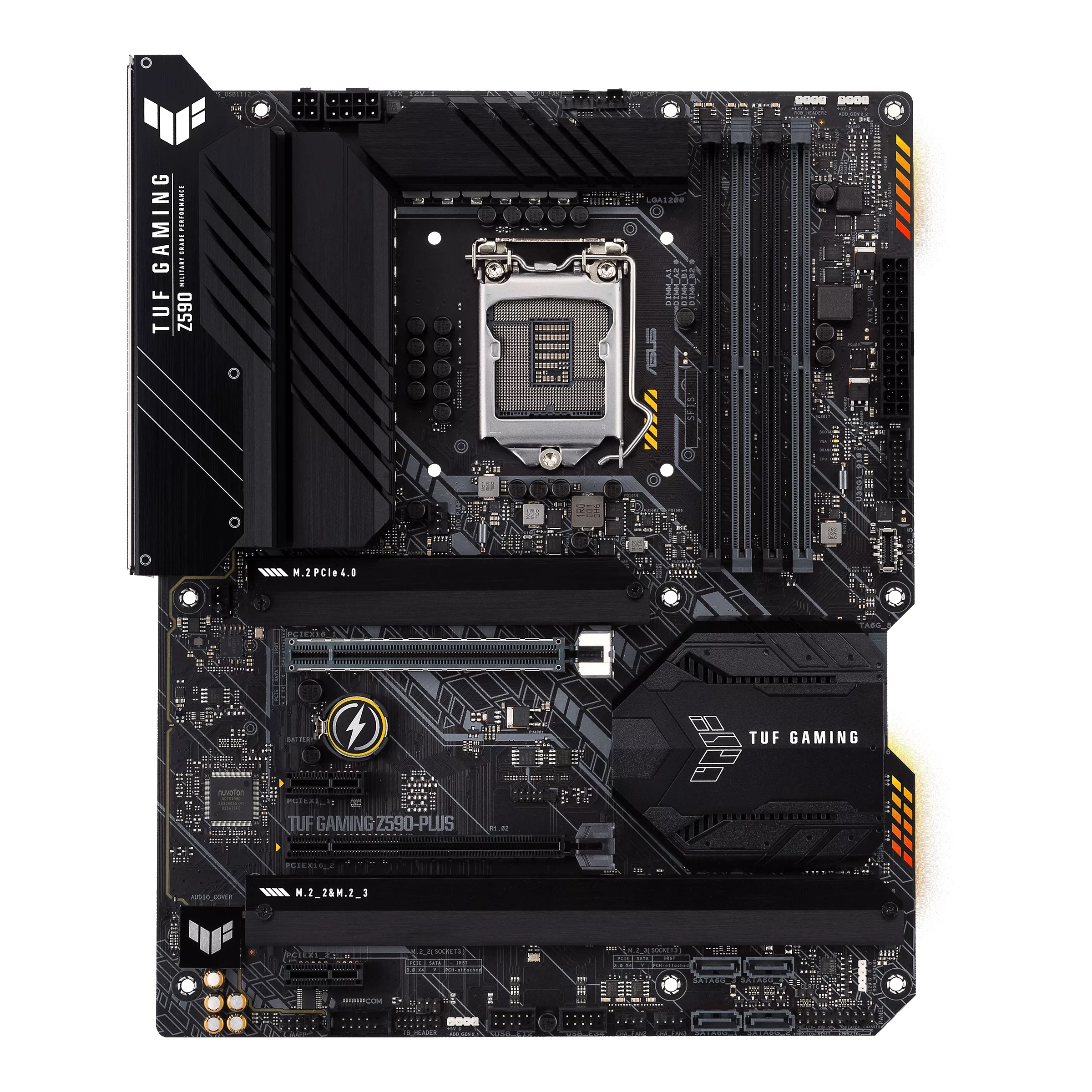 ASUS TUF GAMING Z590-PLUS, Socket 1200, 16Phases, Intel® Z590 (11/10th GenCPU), Dual 4xDDR4-5133, HDMI, DP, CPU iGPU, 2xPCIe x16 4.0, 6xSATA3, 2xPCIe x1, RAID, 3xM.2 4.0, S1200A/SPDIF, 2.5GbE LAN, 2xUSB3.2 Gen2 Type-A +1xType-C, 4xUSB3.2, Aura Sync RGB, T photo 1