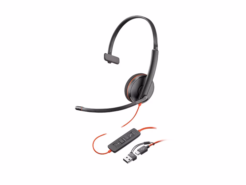 Casti monoaurale Poly Blackwire 3210 / +USB-C/A Adapter