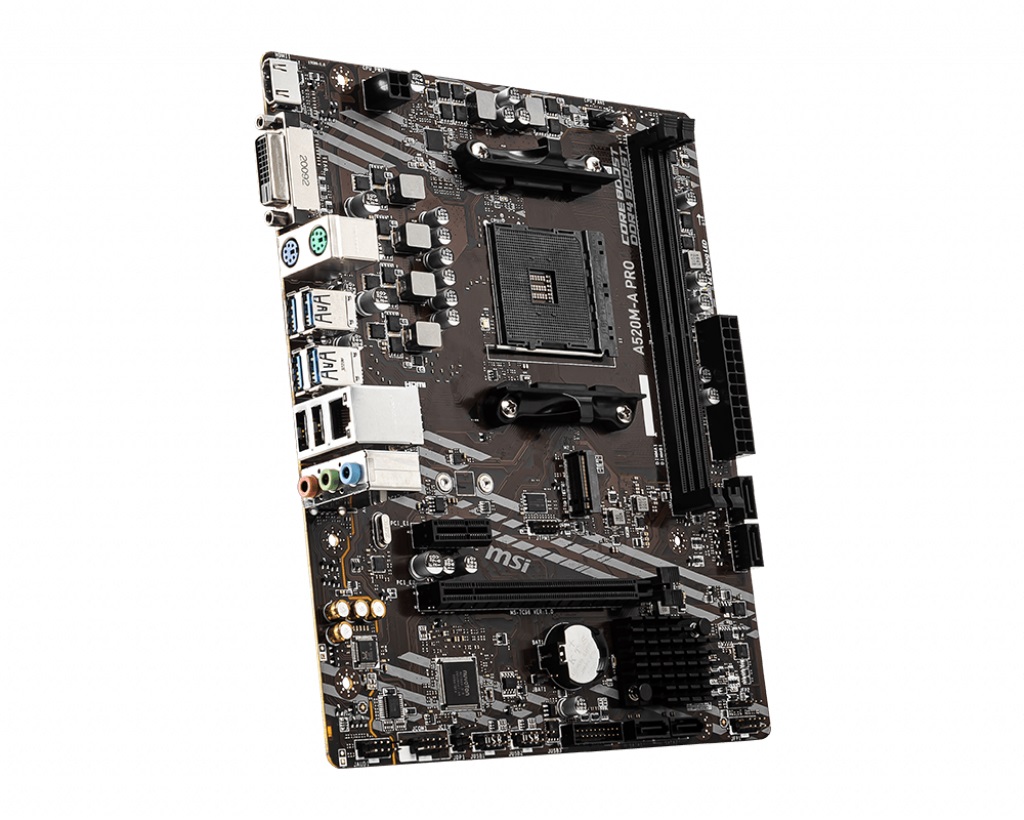 MSI A520M-A PRO, Socket AM4, AMD A520, Dual 2xDDR4-4600, APU AMD graphics, DVI, HDMI, 1xPCIe X16, 4xSATA3, RAID, 1xM.2 Slot, 1xPCIe X1, ALC892 HDA, GbE LAN, 6xUSB3.2, mATX photo 2