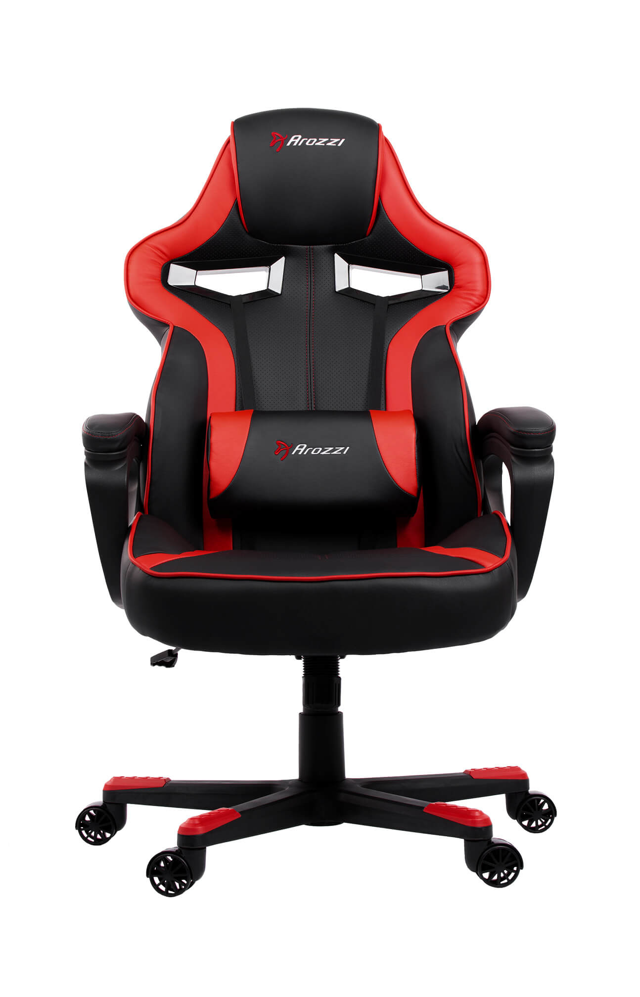 Gaming/Office Chair AROZZI Milano, Black/Red, PU Leather, max weight up to 90-95kg / height 160-180cm, Tilt Angle 12°, Fixed Armrests, Lumbar cushion, Wood Frame, Nylon wheelbase, Gas Lift 4class, Small nylon casters, W-20.5kg photo 1