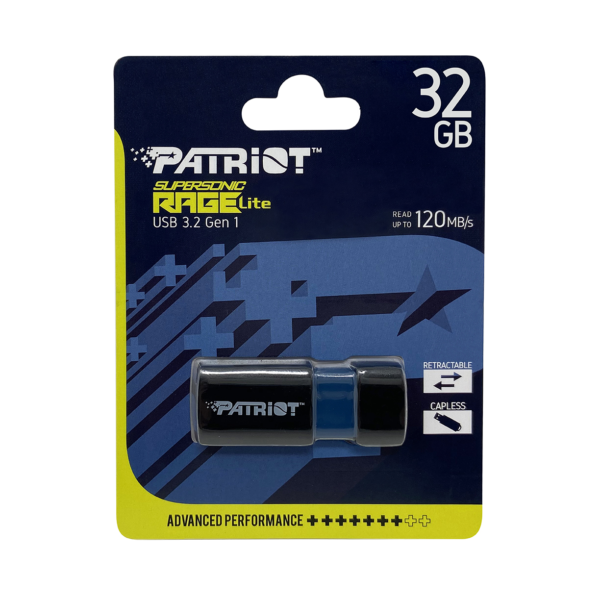 32GB USB3.2  Patriot Supersonic Rage Lite Black, Retractable design (Up to 120MB/s Read Speed) photo 7