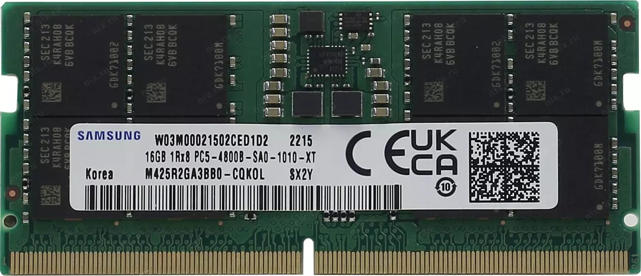 16GB DDR5-4800 SODIMM Samsung, PC5-4800, CL40, 1Rx8, 262pin, 1.1V, Bulk photo 1