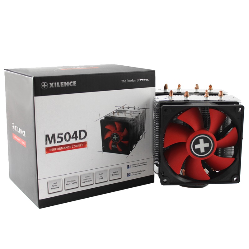 XILENCE Cooler XC044 ”M504D” Performance C Series, Intel Socket LGA 2066/2011/1851/1700/115x & AM5/AM4, up to 180W, Dual-Tower, 2x PWM fans - 92x92x25mm, Hydro-bering fan, 600-2200rpm, 14.0~21.8dBA, 111.2 CFM, 4pin PWM,  4x 6mm Cooper heatpipes photo 2
