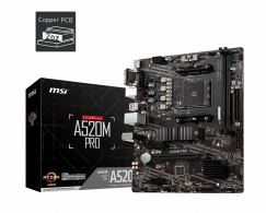 MSI A520M PRO, Socket AM4, AMD A520, Dual 2xDDR4-4600, APU AMD graphics, VGA, HDMI, DP, 1xPCIe X16, 4xSATA3, RAID, 1xM.2 Slot, 2xPCIe X1, ALC892 HDA, GbE LAN, 6xUSB3.2 Gen 1, RGB Led, mATX thumbnav 4