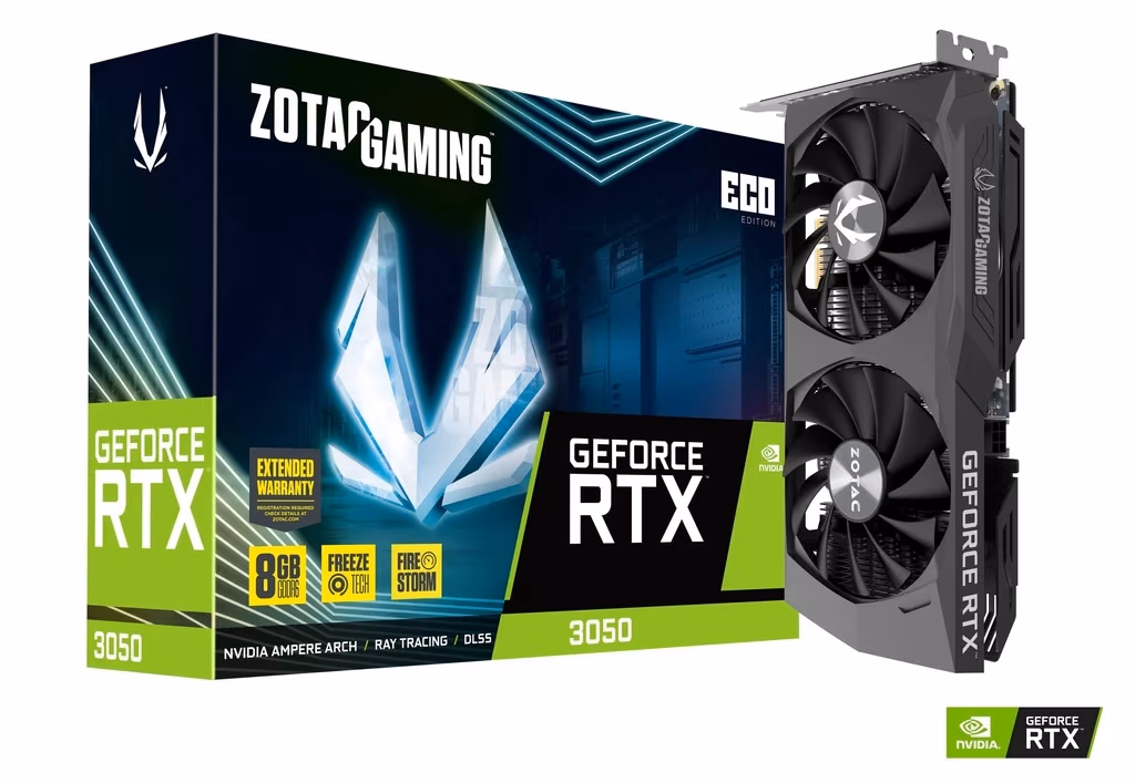 Видеокарта ZOTAC GeForce RTX 3050 ECO / 8GB / GDDR6 / 128Bit