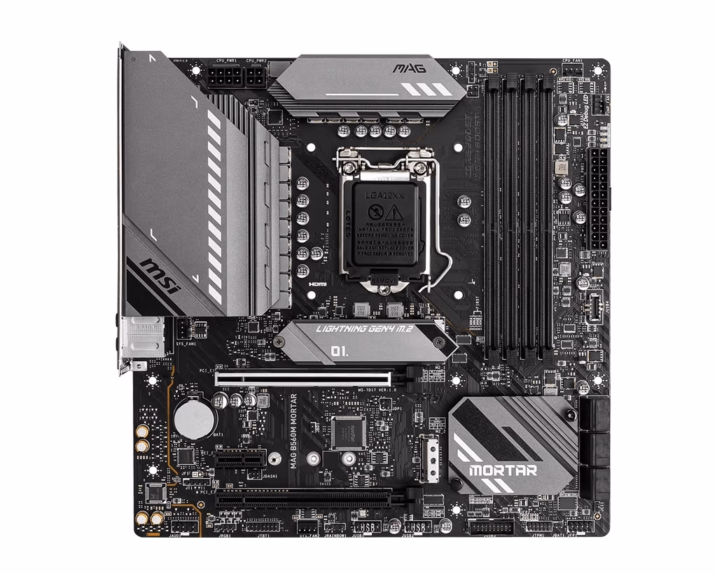 MSI MAG B560M MORTAR, Socket 1200, Intel® B560 (11/10th Gen CPU), Dual 4xDDR4-5066, CPU Intel graphics, HDMI, DP, 2xPCIe X16 4.0, 6xSATA3, 2xM.2 4.0, 1xPCIeX1, ALC897 HDA, 1x2.5GbE LAN, SPDIF, 2xUSB3.2 Type-C, 5xUSB3.2, RGB MysticLight, mATX 