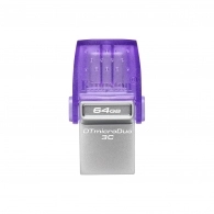 64GB USB3.2  Kingston DataTraveler microDuo 3C G3, Purple, USB-C OTG + USB-A, Ultra-small (Read 200 MByte/s, Write 50 MByte/s)
