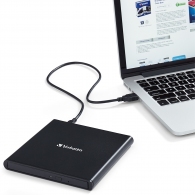 External Slimline CD/DVD Writer VERBATIM, Portable Slim -14mm, Super-Multi CDR/RW +24x/-24x, DVDR+8x/-8x, RW+6x/-6x, DL+6x, RAM 5x, miniDVD, M-DISC, USB2.0, Black, Retail (98938) thumbnav 2