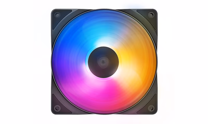 120mm Case Fan - DEEPCOOL "RF120 FS", Customizable LED Lighting (purple/blue/orange), 120x120x25mm, 500-1500rpm, <17.8~27dBa, 56.5CFM, Hydro Bearing, 4Pin, PWM, 12V 4-pin port 