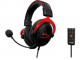 Headset  HyperX Cloud II, Red, Solid aluminium build, Microphone: detachable, USB Surround Sound 7.1, Frequency response: 15Hz–25,000 Hz, Cable length:1m+2m extension, 3.5 jack, Pure Hi-Fi capable, Braided cable,  Mesh bag thumbnav 1
