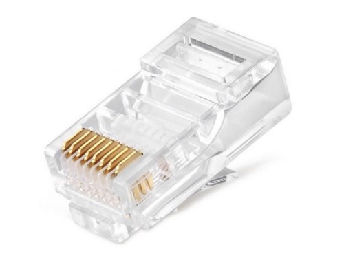RJ45 Modular Plug  LC-8P8C-001/50, Modular plug 8P8C for solid LAN cable, 30u” gold plated, 50 pcs/bag photo 1