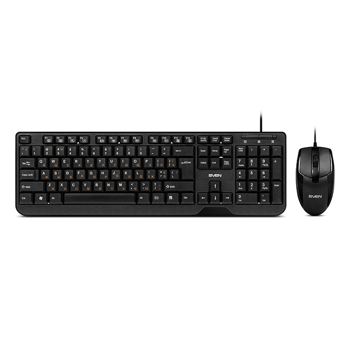 SVEN KB-S330C, Keyboard 12Fn-keys + Mouse (Optical 1000 dpi, 2+1(scroll wheel)), Waterproof design, Classic fullsize layout, USB, Black, Rus/Ukr/Eng photo 1