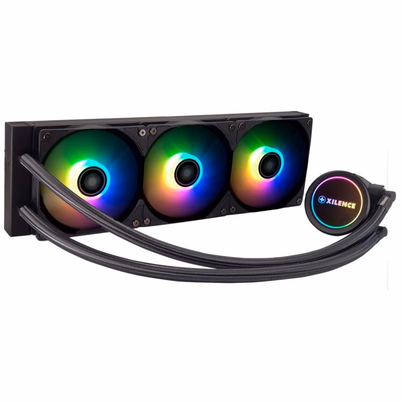 XILENCE Liquid Cooler (XC980) ”LiQuRizer 360 ARGB” Performance A+ Socket LGA Intel: 1700/2066 /2011/1151/115x/1200 & AMD: AM4/ AM5, up to 400W, 3x A-RGB PWM TF120 fans:120x120x25mm, PWM fans: 700-1800rpm 18.0-32.2 dBA, 70CFM, pump: 2100, Pump Head w /ARGB