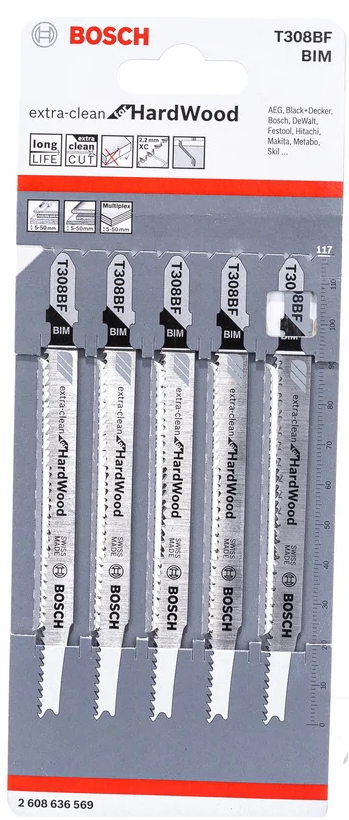 Набор пилок для лобзика Bosch T 308 BF Extra Clean Cut, 2608636569 photo Набор пилок для лобзика Bosch T 308 BF Extra Clean Cut, 2608636569 photo