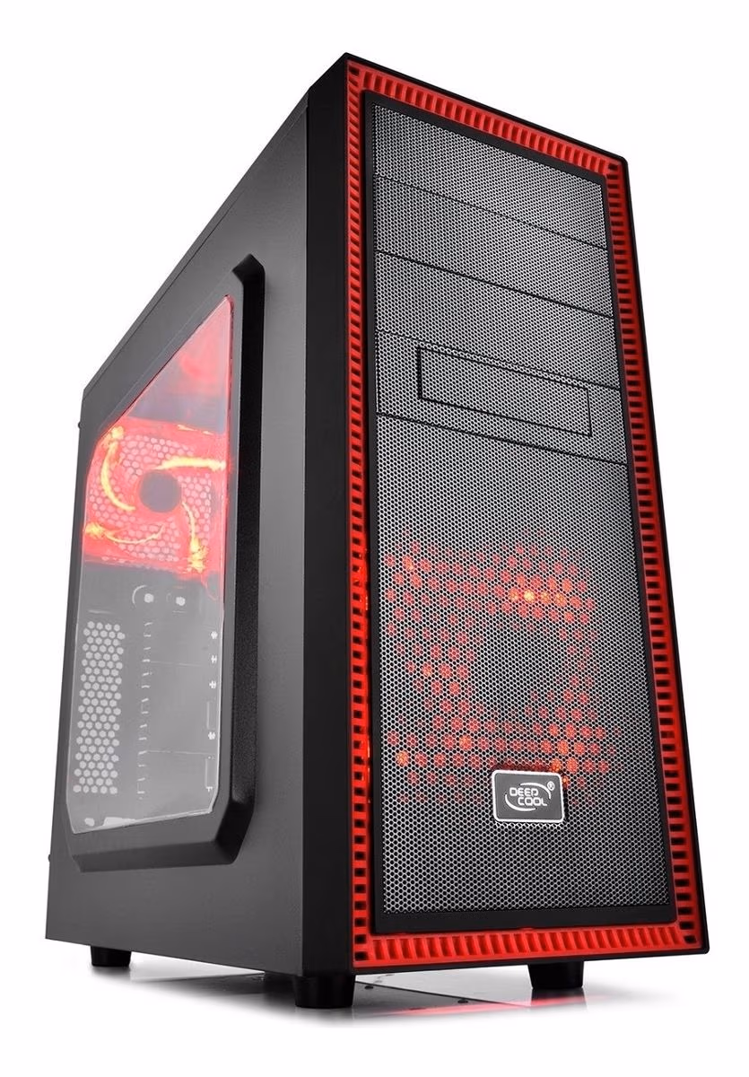 DEEPCOOL "TESSERACT SW-RD" ATX Case, with Bigger Side-Window, without PSU, Massive metal mesh, Tool-less, 1x 120mm front Red LED fan, 1x 120mm rear Red LED fan, up to 3x 2.5" HDD/SSD, Bottom loaded PSU, 1xUSB3.0, 1xUSB2.0 /Audio, Black/Red 