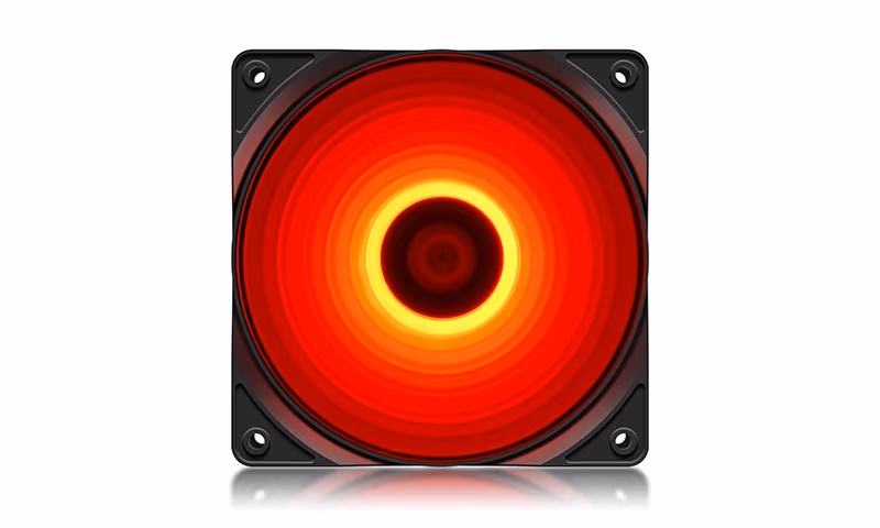 120mm Case Fan - DEEPCOOL "RF120R" RED LED Fans, 120x120x25mm, 500-1500rpm, 21.9dBa, 48.9 CFM, 3-pin & 4-pin Peripheral 