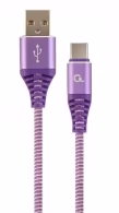 Cable USB2.0/Type-C Premium cotton braided - 2m - Cablexpert CC-USB2B-AMCM-2M-PW, Purple/White, USB 2.0 A-plug to type-C plug, blister