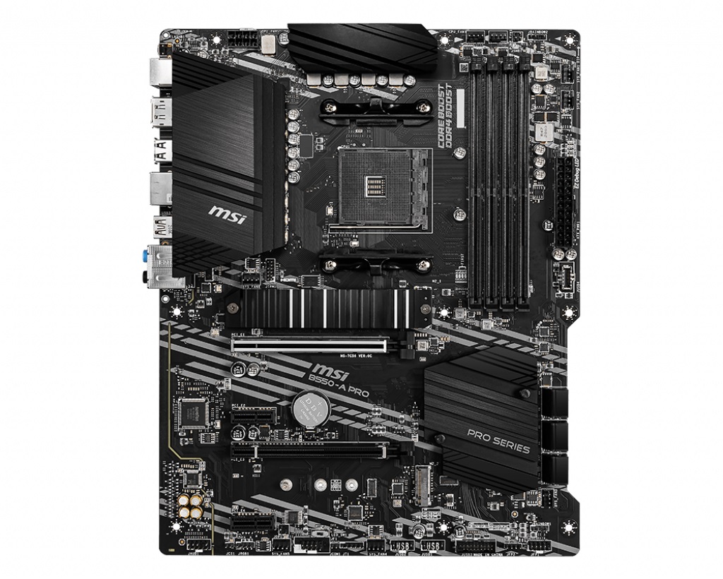 MSI B550-A PRO, Socket AM4, AMD B550, Dual 4xDDR4-4400+, APU AMD graphics, HDMI, DP, 2xPCIe4.0 X16, 6xSATA3, RAID, 2xM.2 Gen4.0 x4, 2xPCIe X1, ALC897 HDA, 1xGbE LAN , 2xUSB3.2Gen2(Type A+C), 5xUSB3.2(1xTypeC+4xTypeA), RGB Mystic Light, ATX photo 1