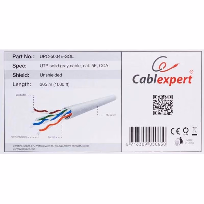 Cable UTP Gembird UPC-5004E-SOL, Solid Gray cable, AWG24 solid CCA, cat. 5E, 305m