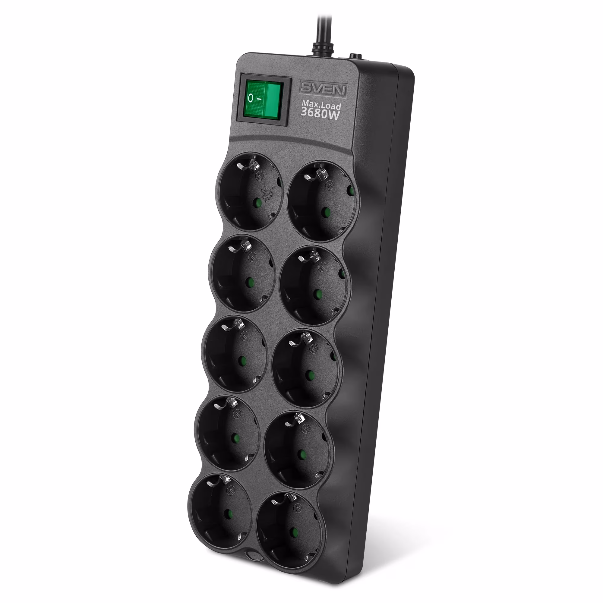 Surge Protector SVEN SF-10E-16/ 10 Sockets/ 3680W/ 3.0m/ Black