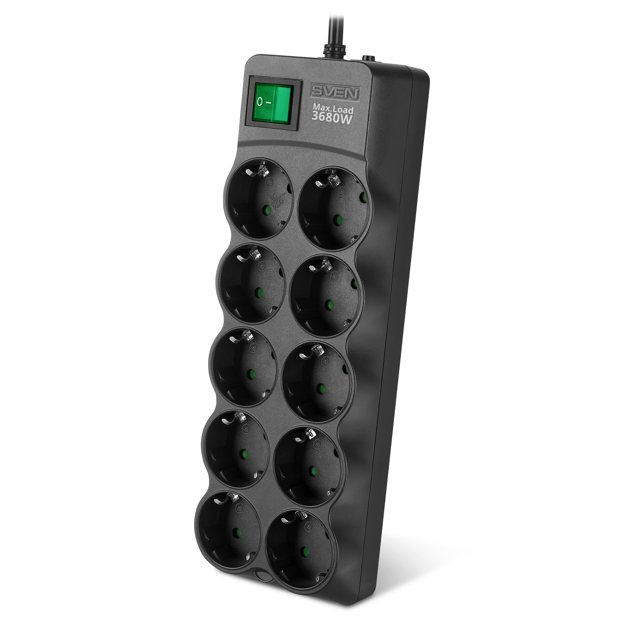 Surge Protector SVEN SF-10E-16/ 10 Sockets/ 3680W/ 3.0m/ Black photo 1