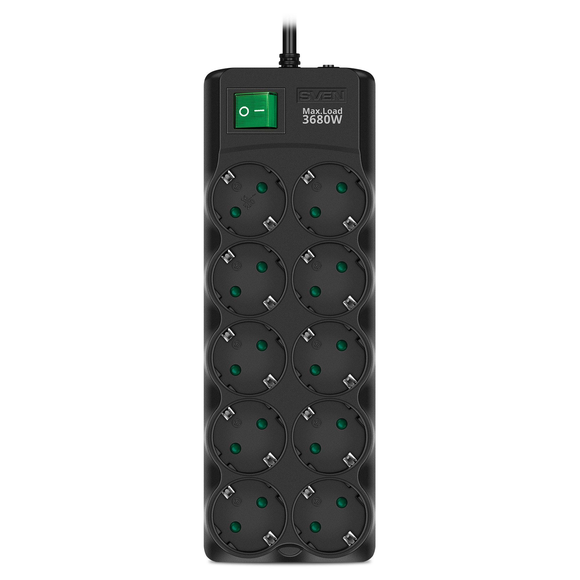 Surge Protector SVEN SF-10E-16/ 10 Sockets/ 3680W/ 3.0m/ Black photo 2