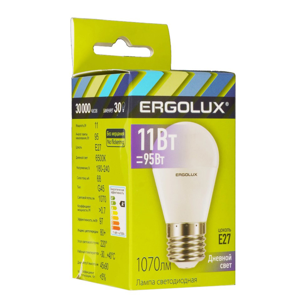 Bec LED Ergolux LED G45 11W E27 6000K  photo 4