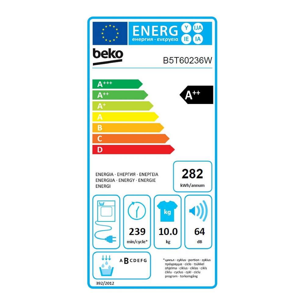 Masina de uscat rufe Beko B5T60236W / 10 kg / A++ / Alb photo 6