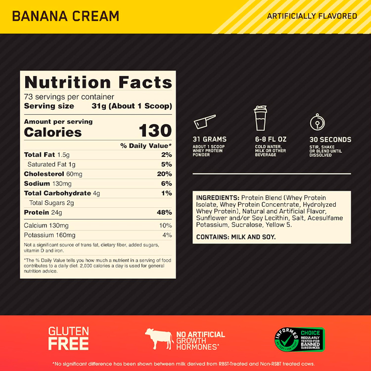 Сывороточный протеин Optimum Nutrition Gold Standard 100% WHEY Banana Cream 5lb/2.26 кг photo 2