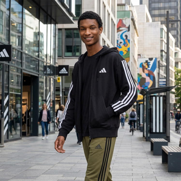 Hanorac pt bărbați Adidas M 3S FL FZ HD S Negru photo 7