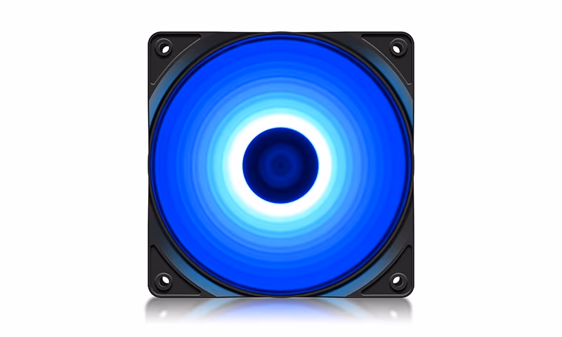 120mm Case Fan - DEEPCOOL "RF120B" BLUE LED Fans, 120x120x25mm, 1300 RPM+10%, 21.9dBa, 48.9 CFM, 3-pin & 4-pin Peripheral 