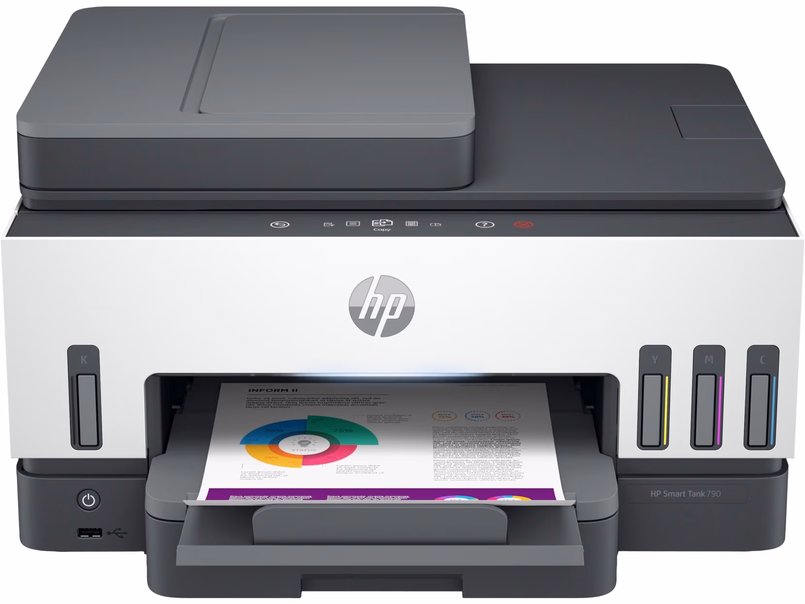 MFD CISS HP Smart Tank 790 A4, ADF35p, Duplex, Fax, White/Grey, up to 15/23ppm black 9/22ppm color, up to 4800x1200 dpi, Scan 1200x1200, Up to 3k p/m, 800Mhz, 128 Mb, 2